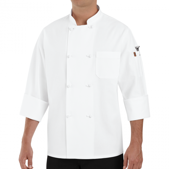 CHEFWEAR MEN LINED COTTON TRADITIONAL CHEF COAT White with Red 